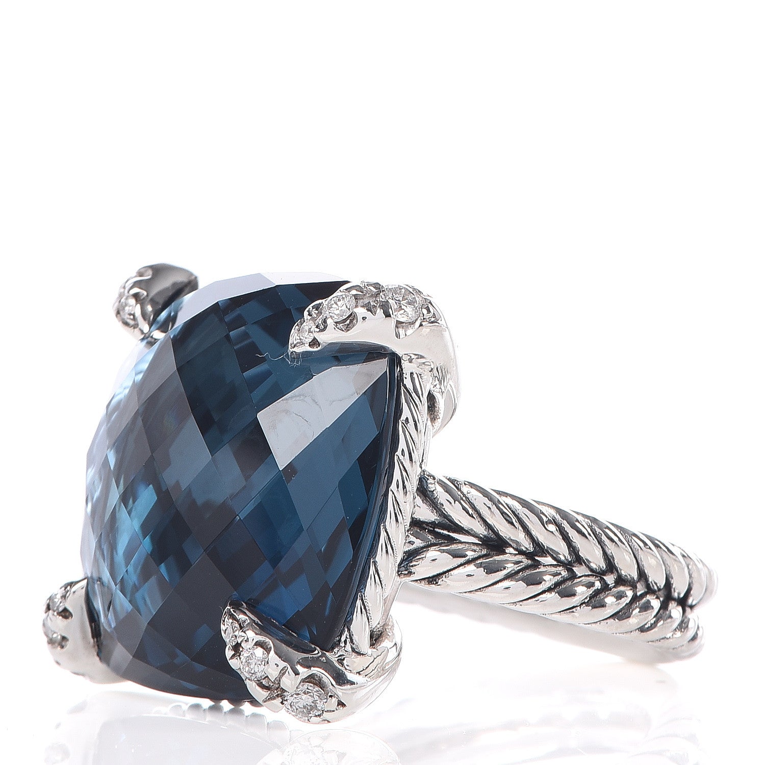 David Yurman Sterling Silver Diamond Hampton Blue Topaz 20mm Chatelaine Ring 54 6.75 3 of 5