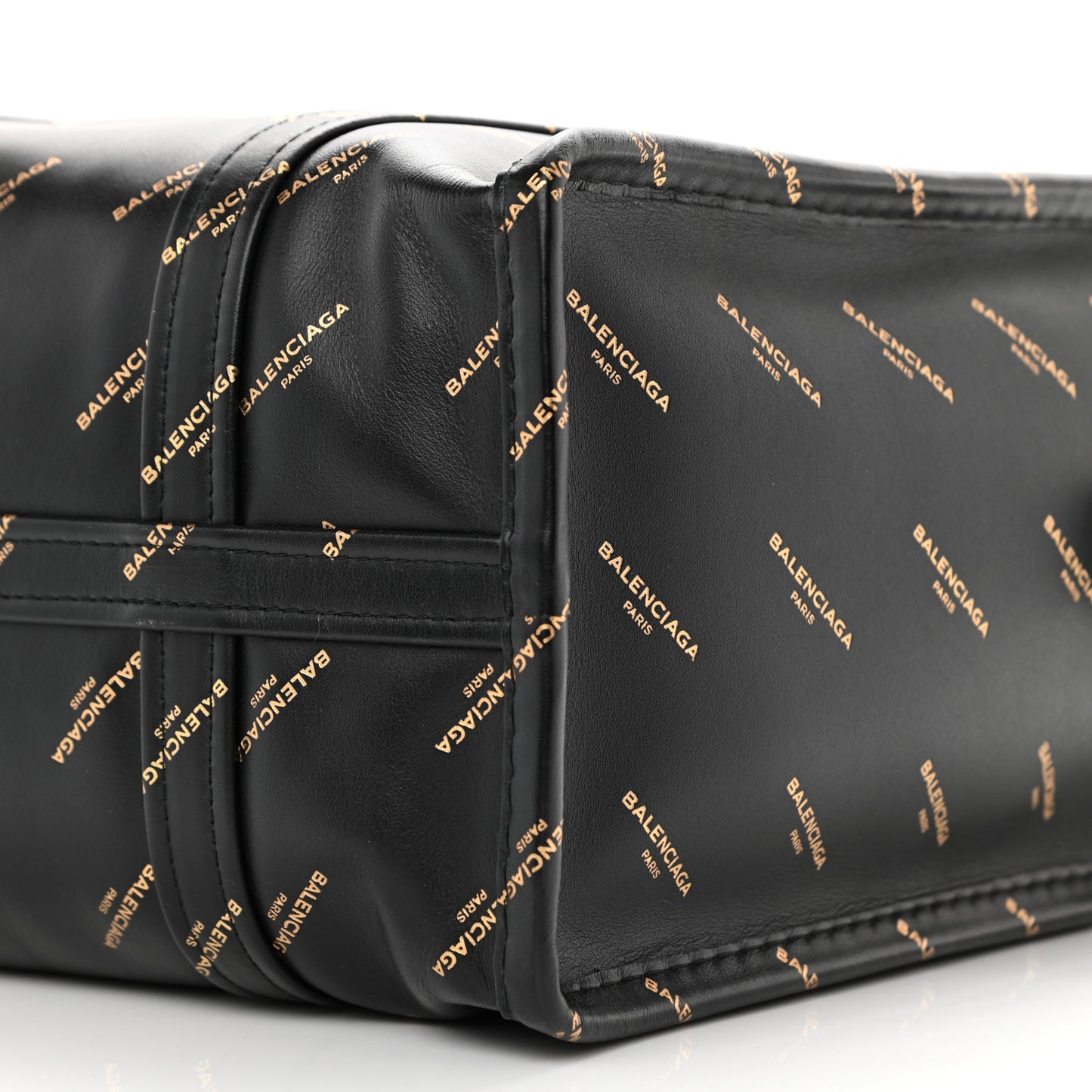 Calfskin Allover Logo Small Bazar Shopper Tote Black Gold