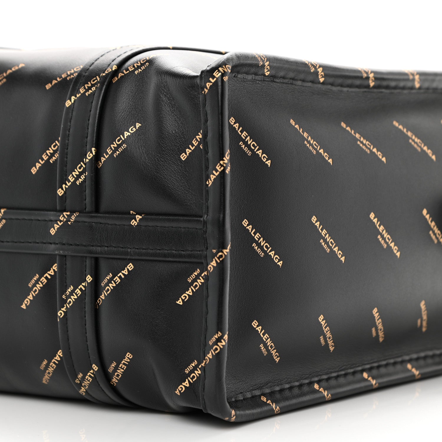 Balenciaga Calfskin Allover Logo Small Bazar Shopper Tote Black Gold 10 of 10