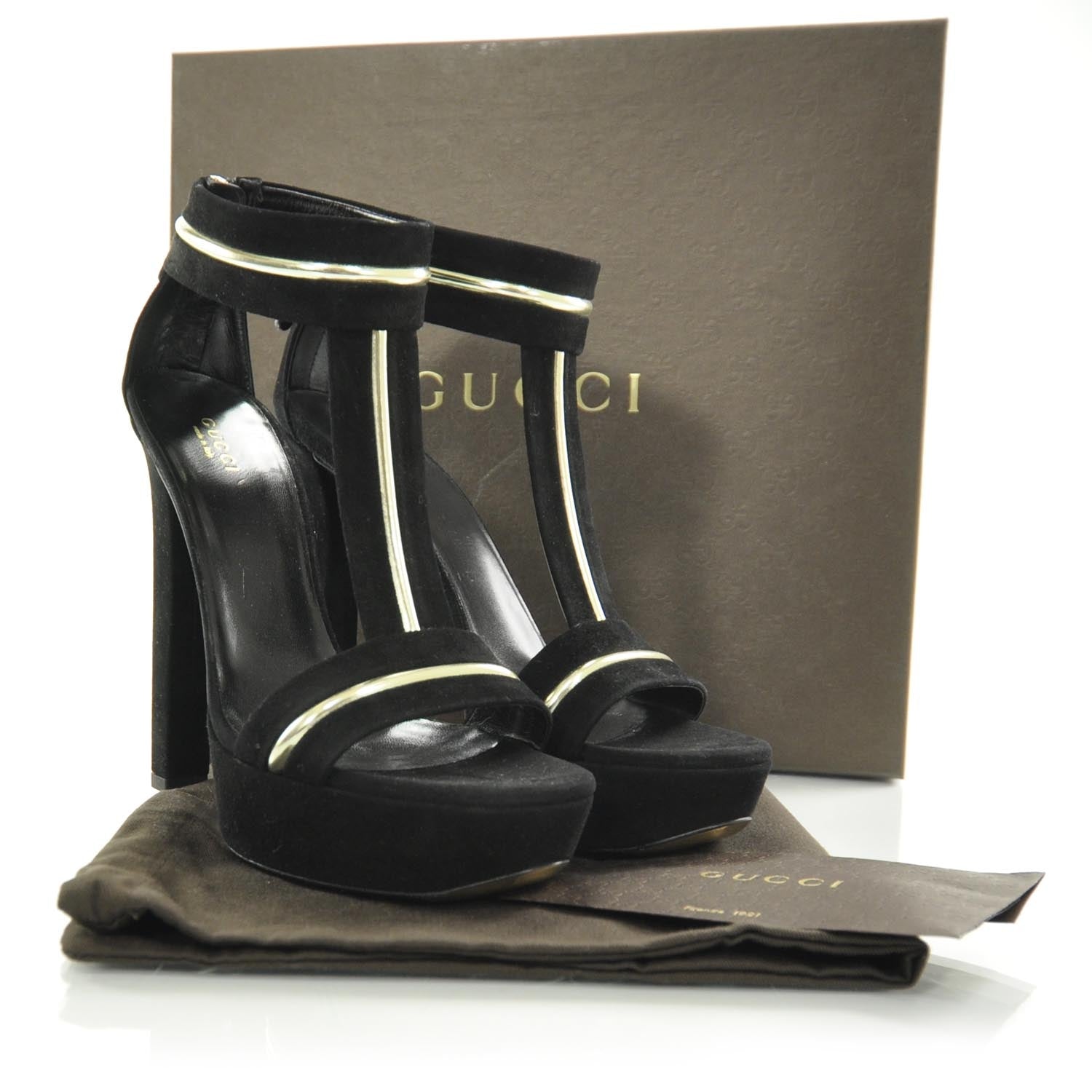 Gucci Suede Platform Heels 38.5 Black 4 of 8