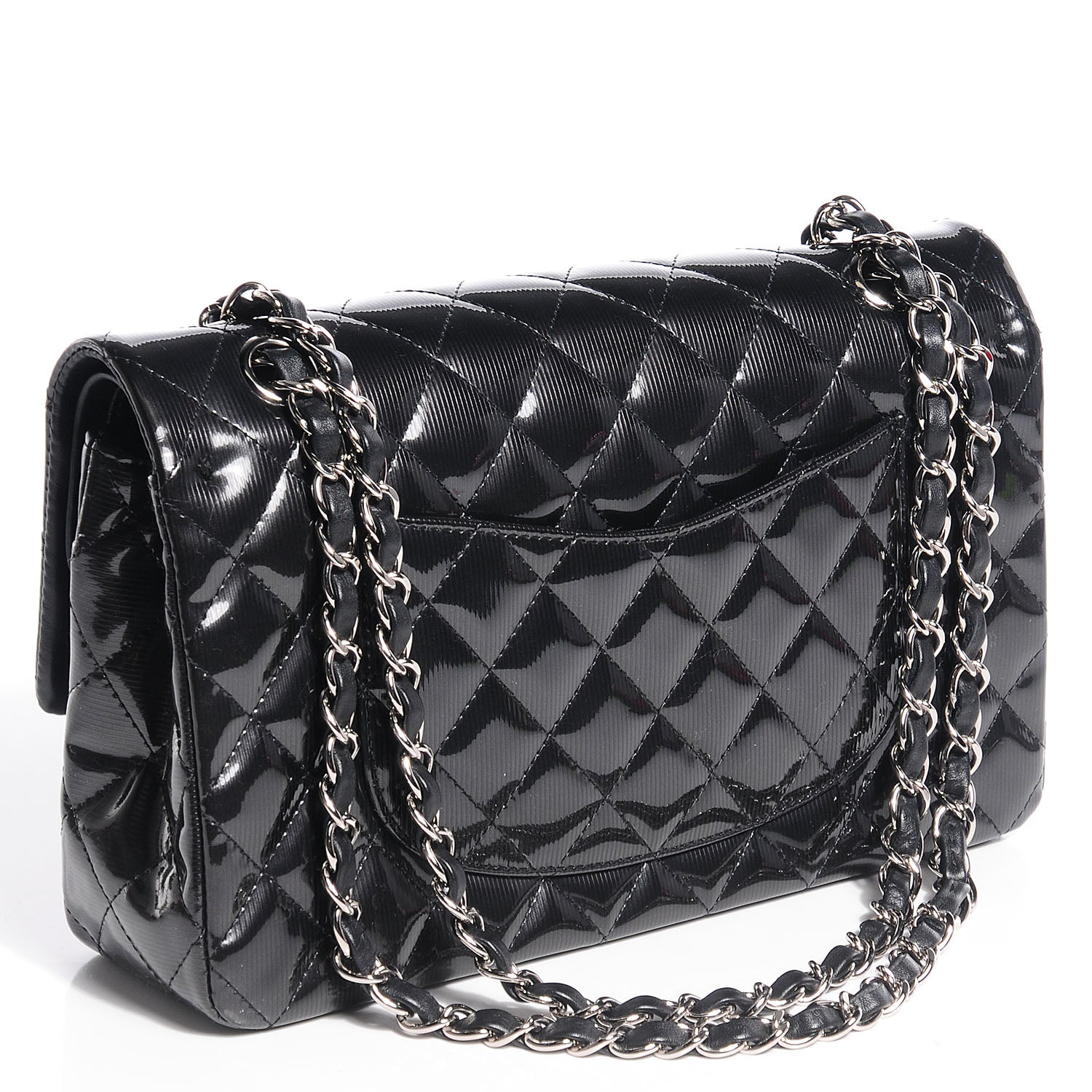 Chanel Striated Patent Quilted Medium Double Flap Black 3 of 8