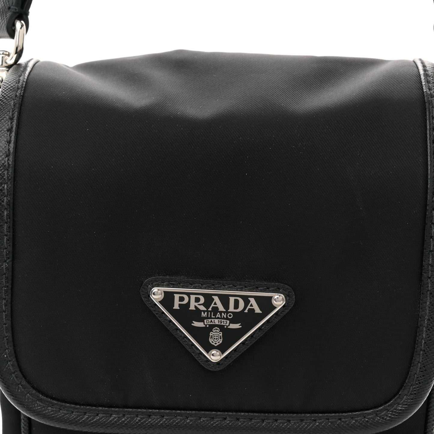 Re-Nylon Saffiano Mini Pocket Single Snap Buckle Messenger Bag Black
