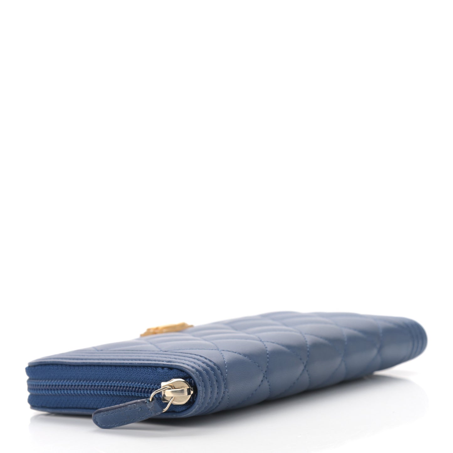 Lambskin Quilted Boy Zip Around Wallet Blue