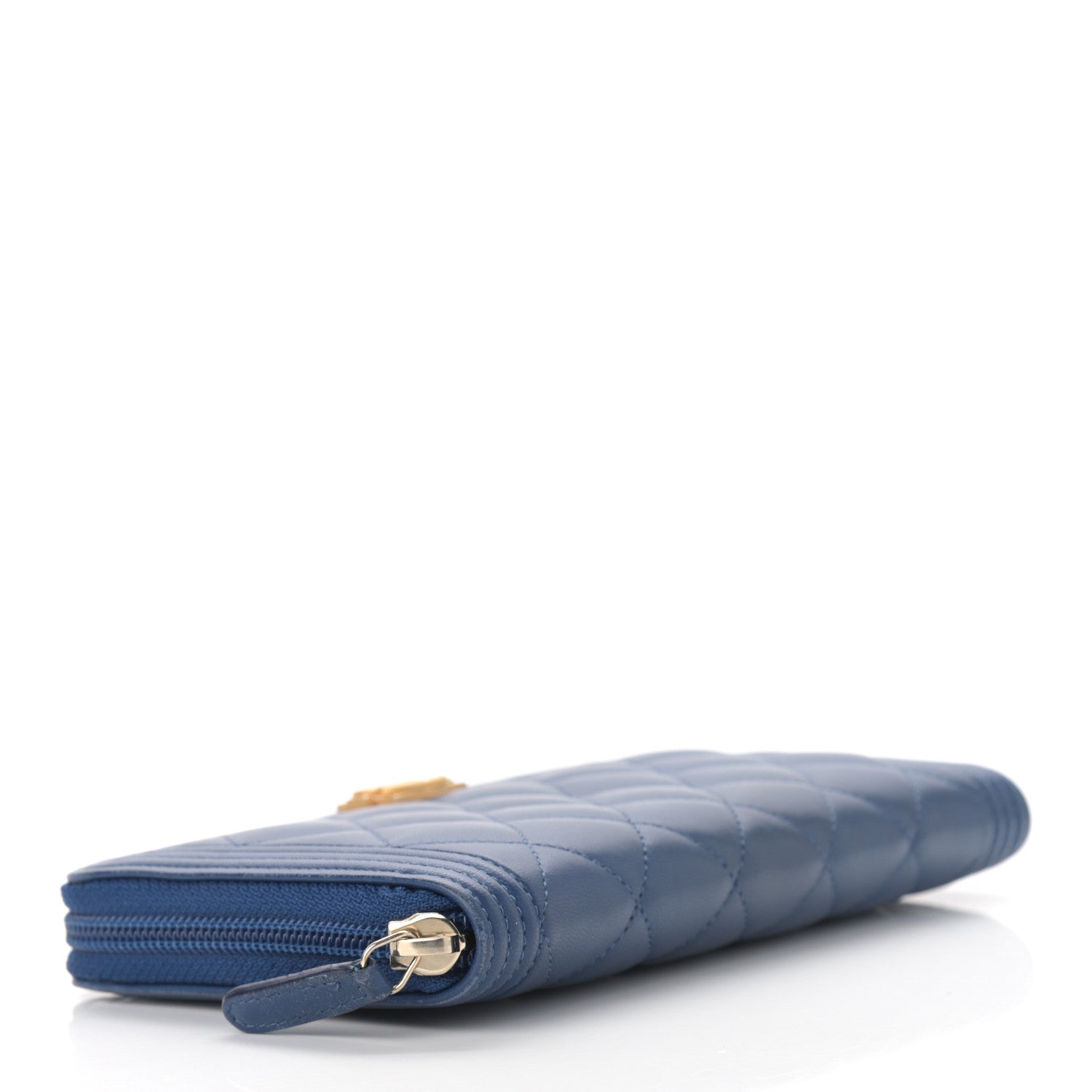 Chanel Lambskin Quilted Boy Zip Around Wallet Blue 4 of 10