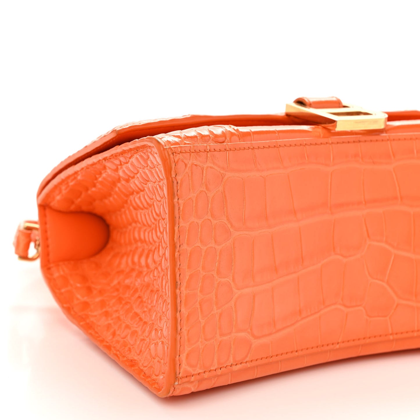 Shiny Calfskin Crocodile Embossed Small Hourglass Top Handle Bag Orange