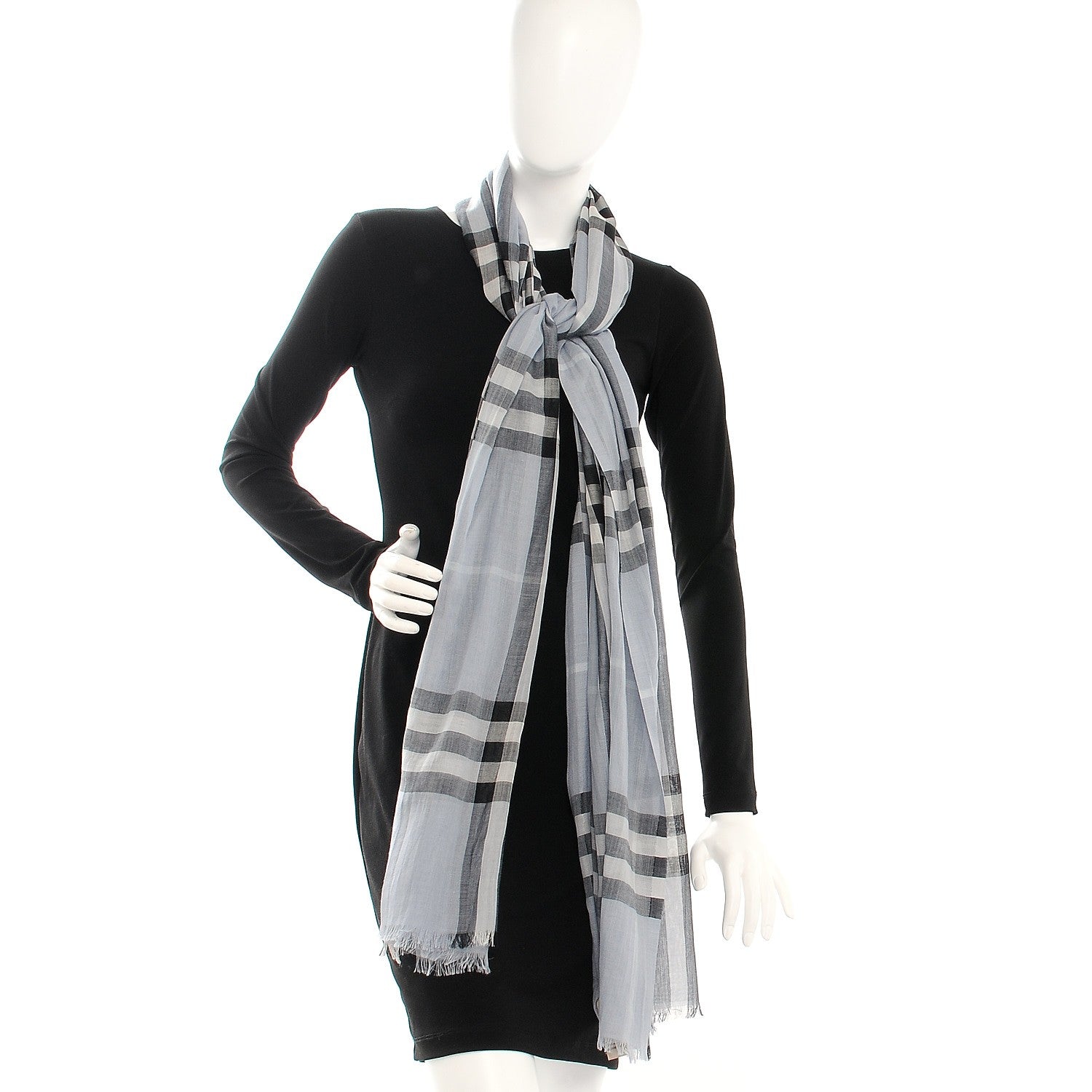 Burberry Wool Silk Giant Check Scarf Dusty Blue 2 of 6