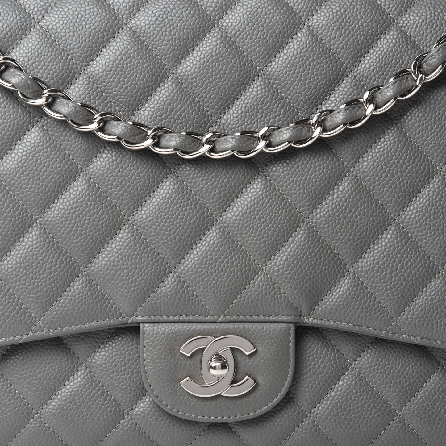 Caviar Quilted Maxi Single Flap Grey