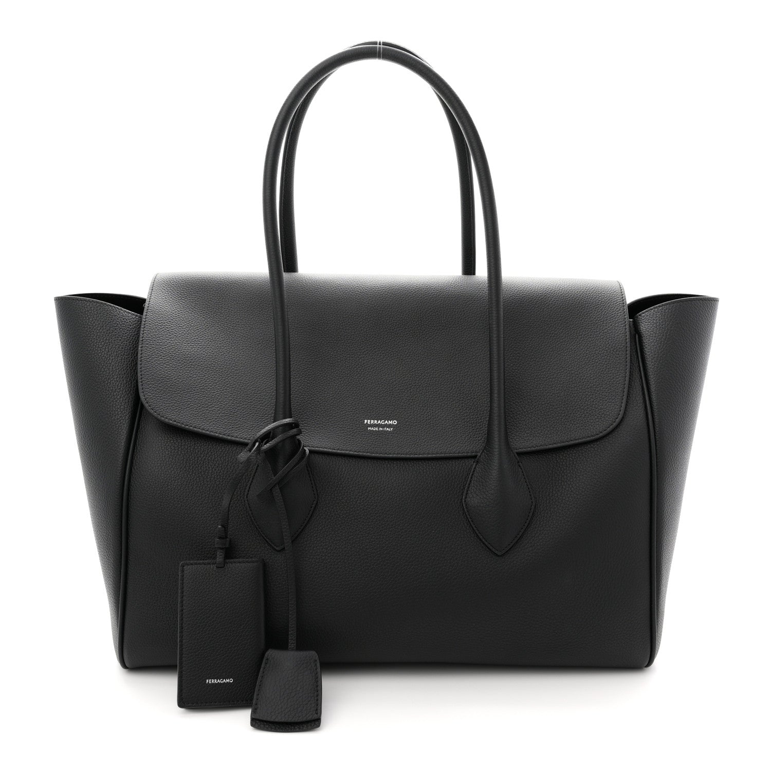 Salvatore Ferragamo Hammered Calfskin XL East West Tote Bag Black 1 of 10