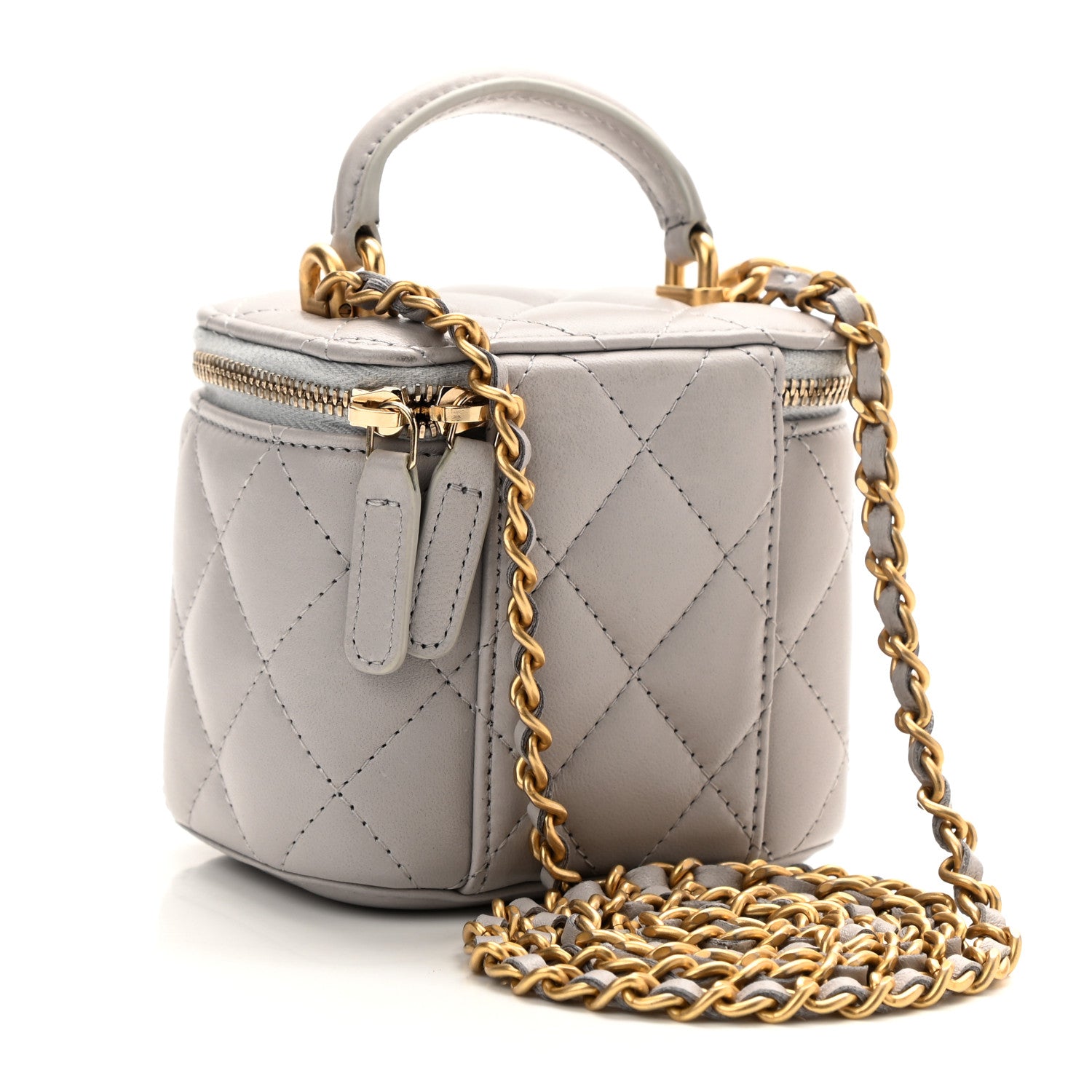 Chanel Lambskin Quilted Top Handle Mini Vanity Case With Chain Grey 3 of 12