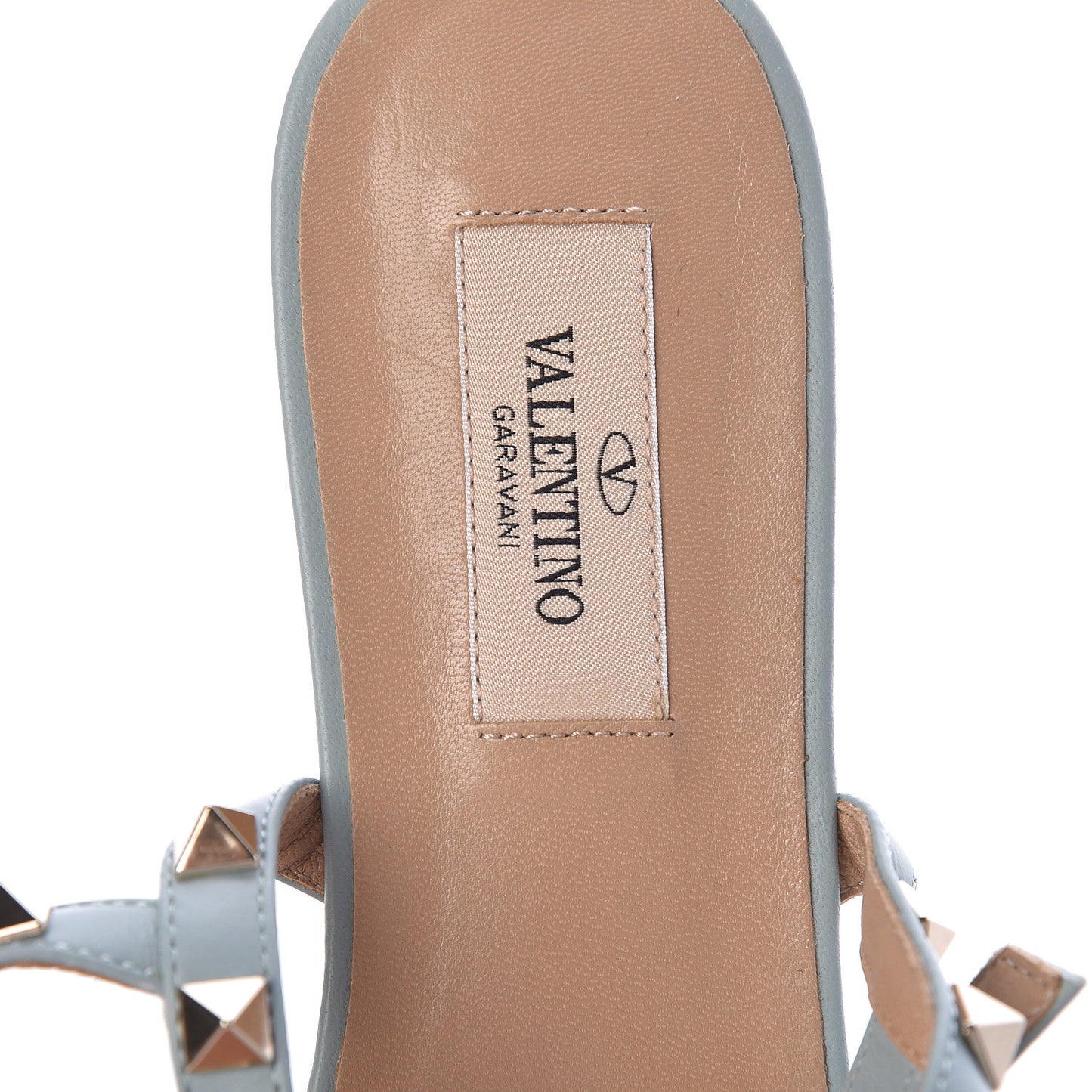 Nappa Rockstud Ankle Wrap Flat Thong Sandals 38.5 Celadon