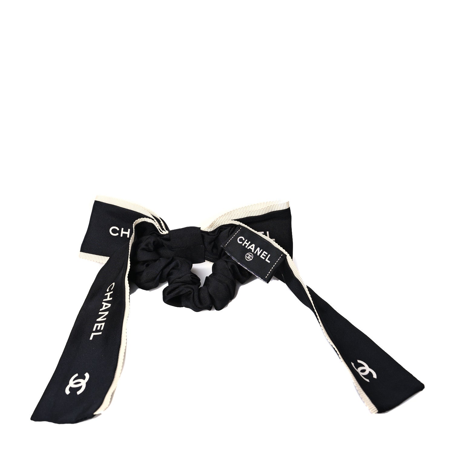 Chanel Silk CC Hair Tie Black Ecru 2 of 3