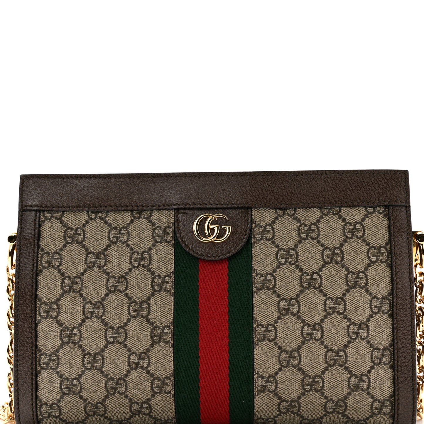 GG Supreme Monogram Web Small Ophidia Chain Shoulder Bag Brown