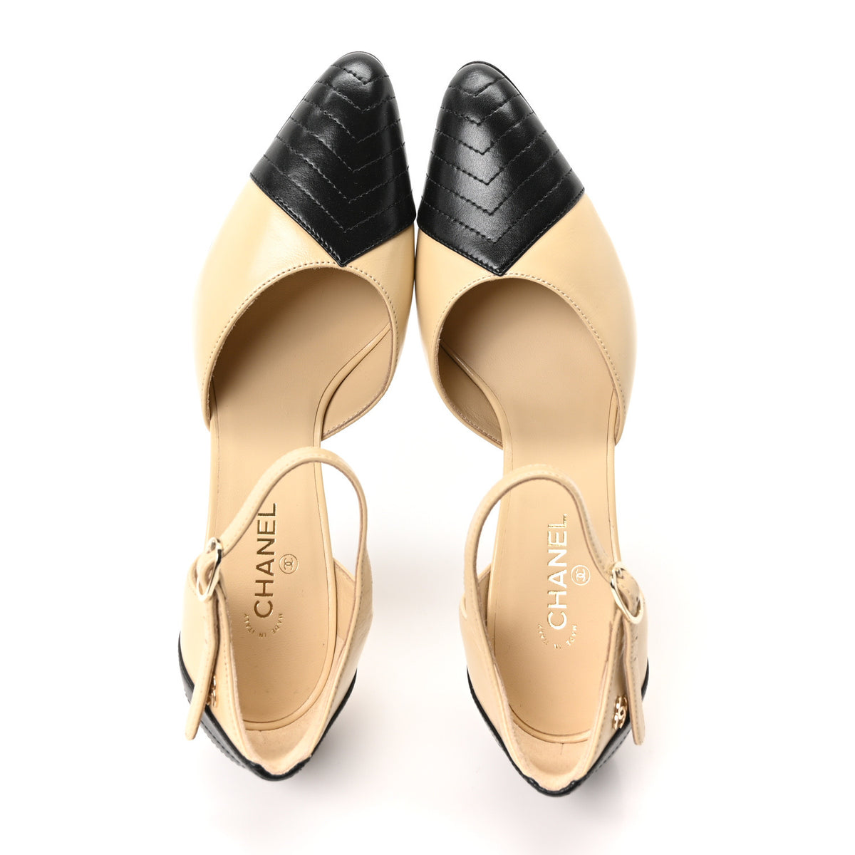 Chanel Lambskin Mary Jane Pumps 35.5 Beige Black 2 of 10