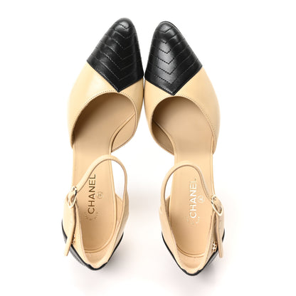 Chanel Lambskin Mary Jane Pumps 35.5 Beige Black 2 of 10