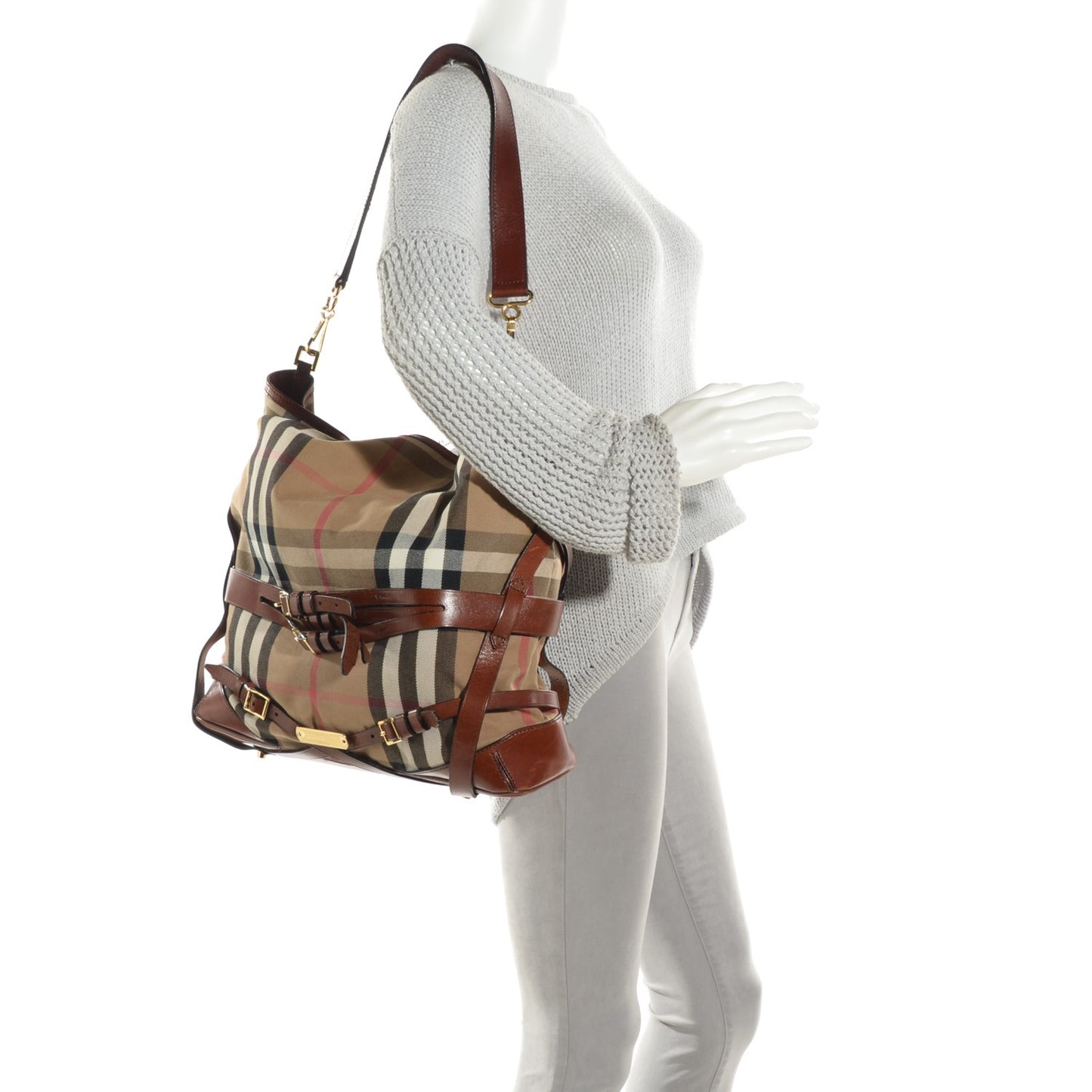 House Check Bridle Calfskin Medium Gosford Hobo Dark Tan