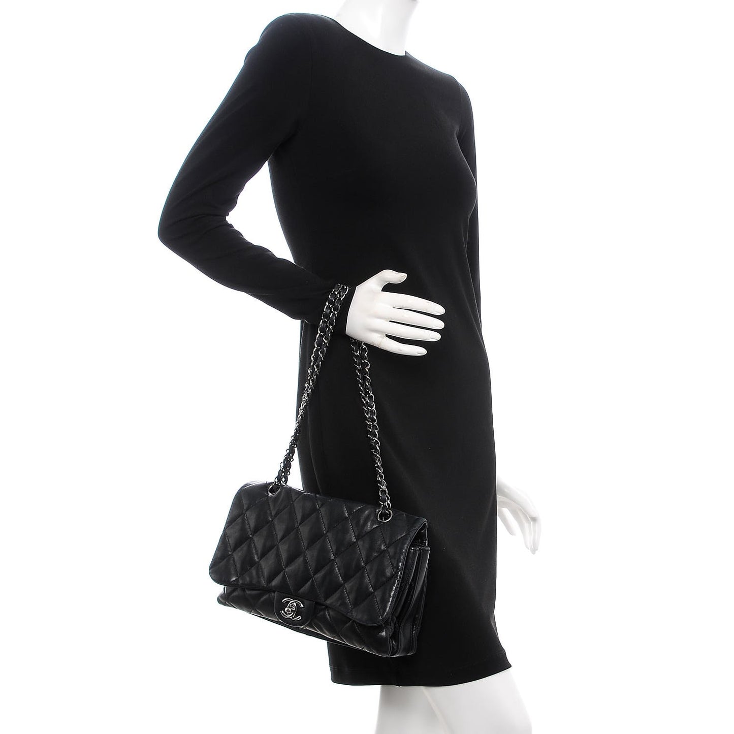 Lambskin Quilted Maxi 3 Flap Black