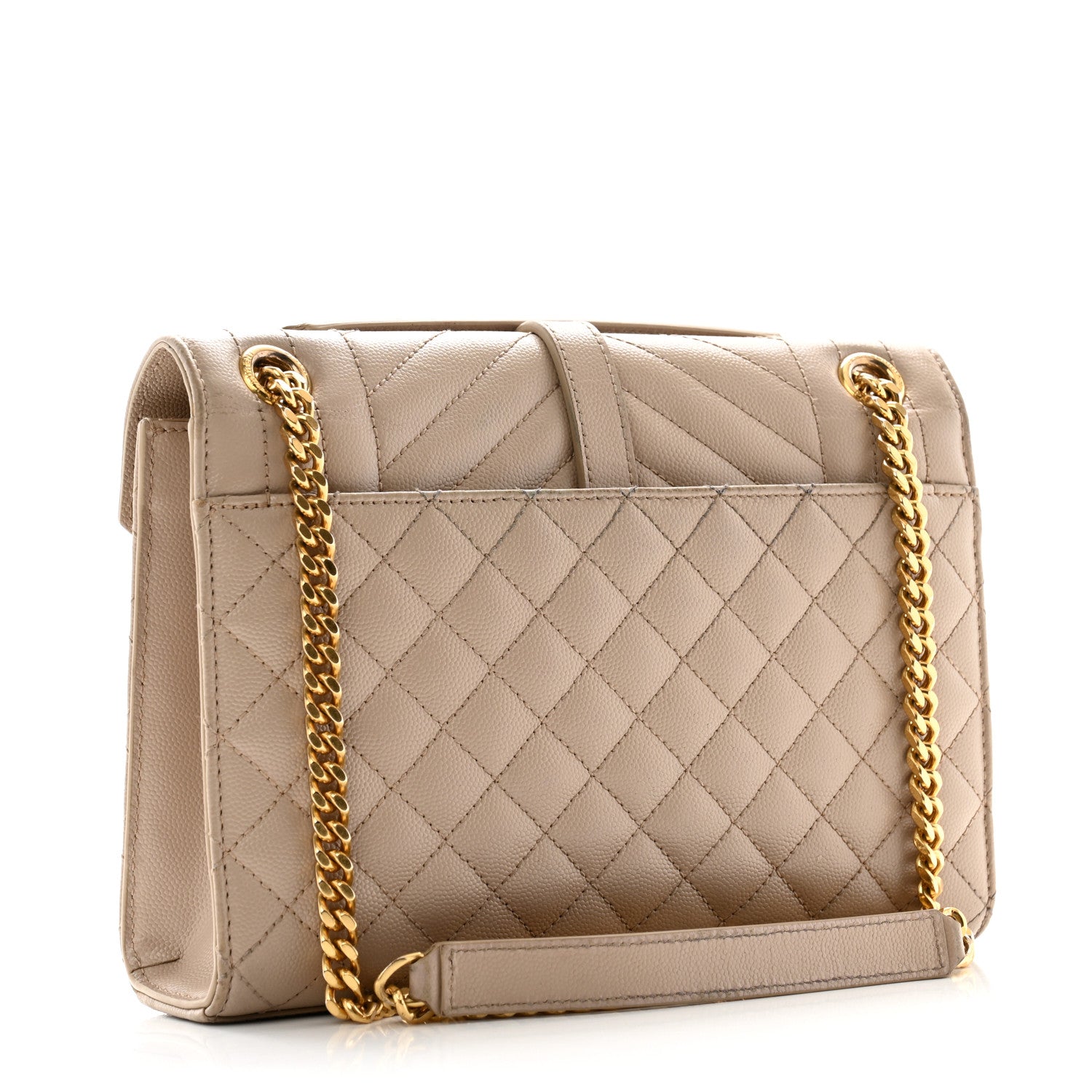 Saint Laurent Grain De Poudre Textured Mixed Matelasse Medium Triquilt Monogram Satchel Dark Beige 3 of 15