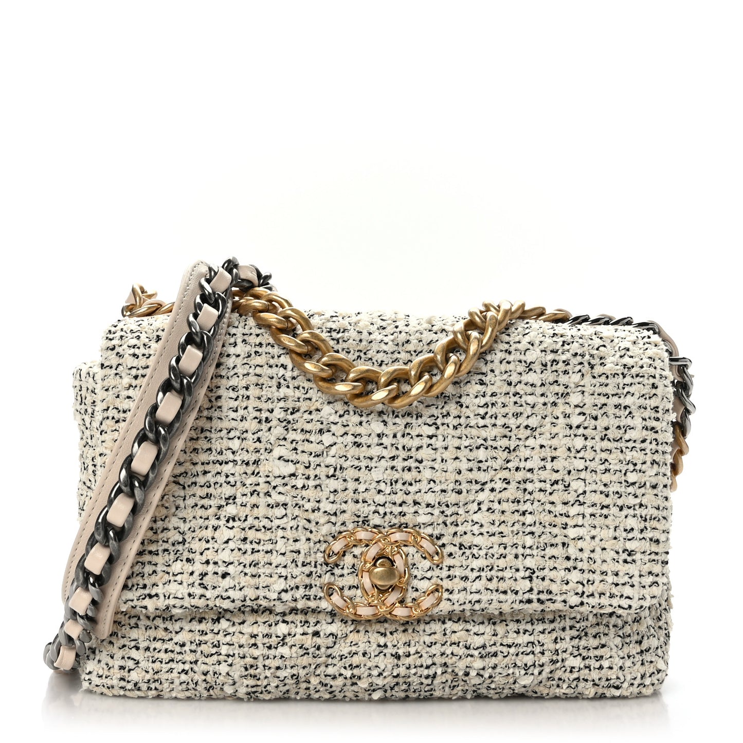Tweed Quilted Medium Chanel 19 Flap Ecru Black