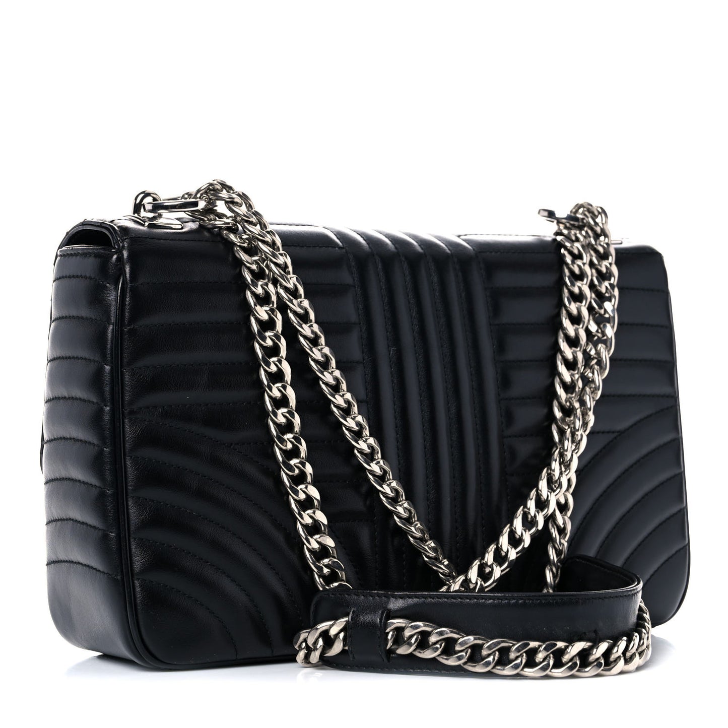 Soft Calfskin Impunture Diagramme Large Chain Flap Shoulder Bag Black