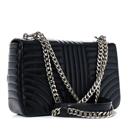 Prada Soft Calfskin Impunture Diagramme Large Chain Flap Shoulder Bag Black 3 of 12