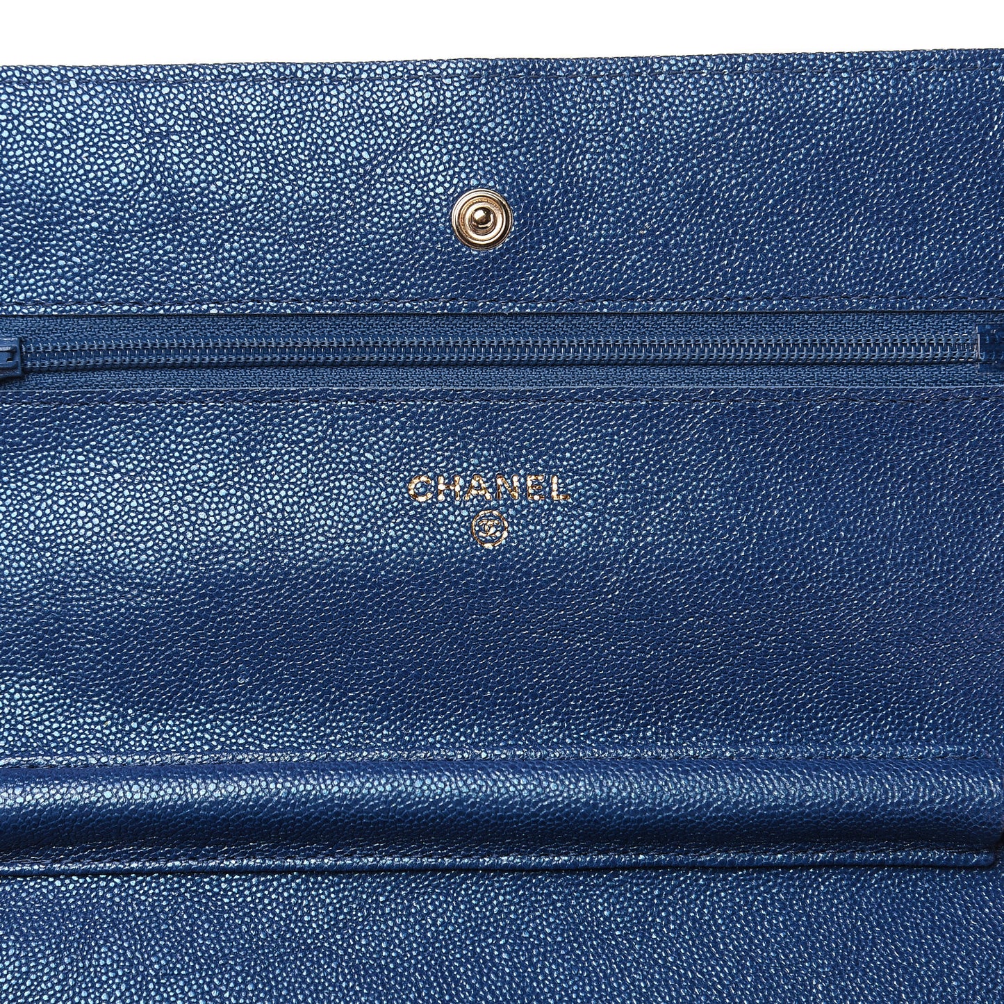 Iridescent Caviar Quilted Wallet On Chain WOC Dark Blue