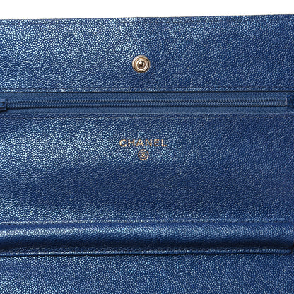 Chanel Iridescent Caviar Quilted Wallet On Chain WOC Dark Blue 6 of 10