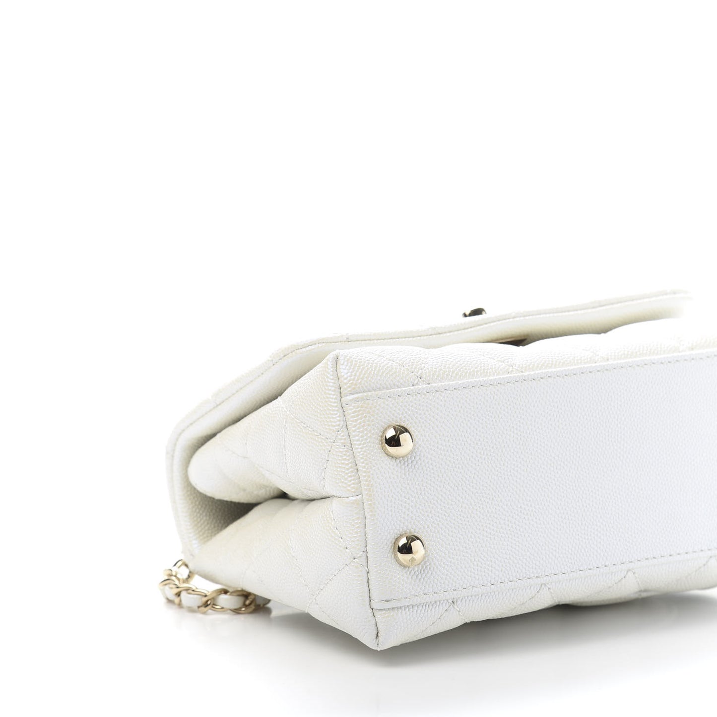 Iridescent Caviar Quilted Extra Mini Coco Handle Flap White