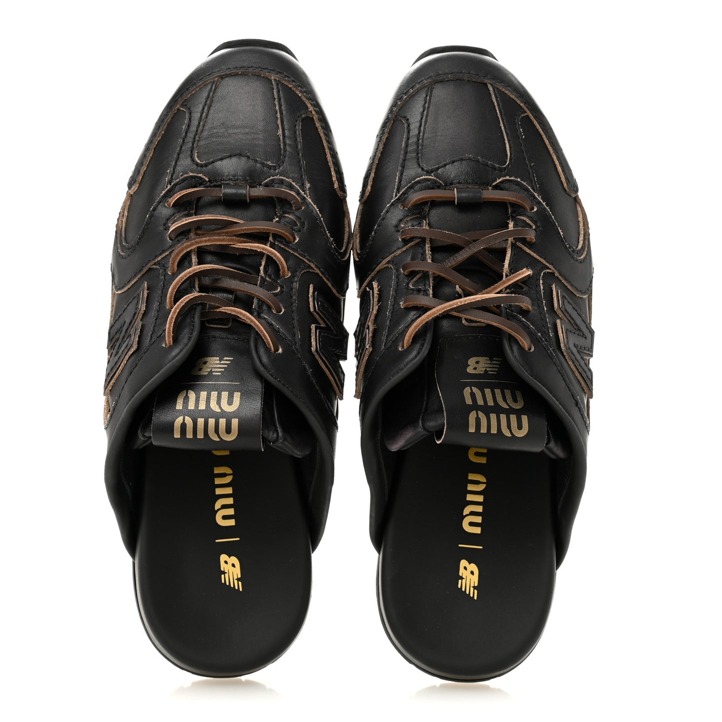 X NEW BALANCE Bleached Calfskin 530 SL Slip-On Sneakers Mules 36.5 Black