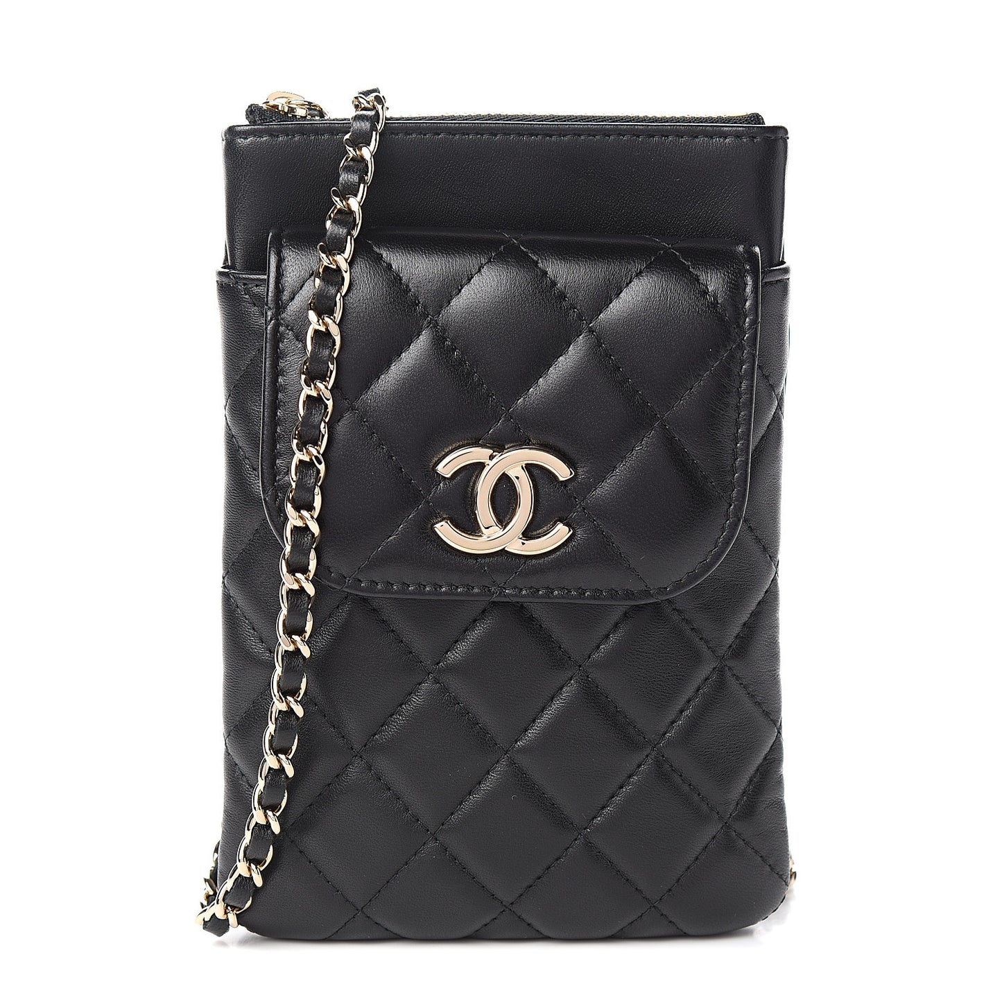 Lambskin Quilted CC Phone Holder Black