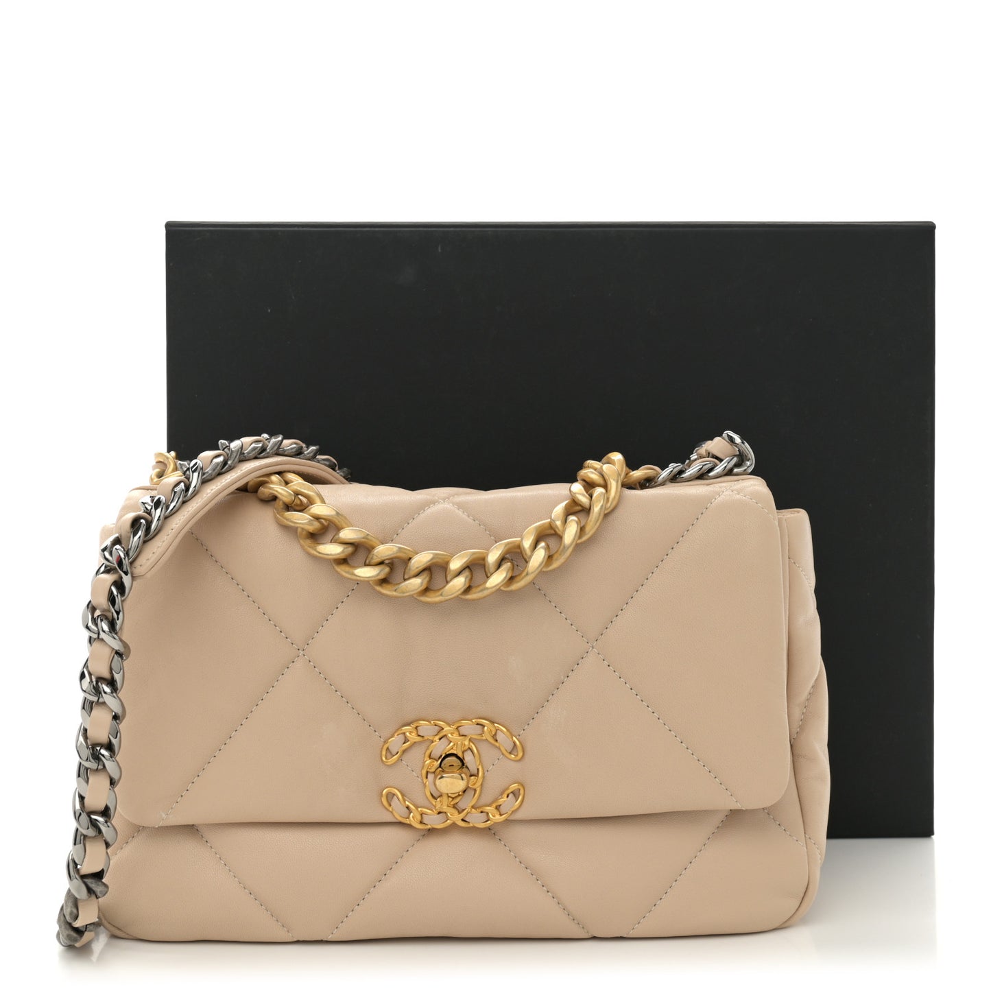 Lambskin Quilted Medium Chanel 19 Flap Beige