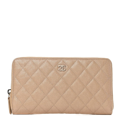 Chanel Iridescent Caviar Quilted Large Zip Around Organizer Wallet Beige 1 of 9