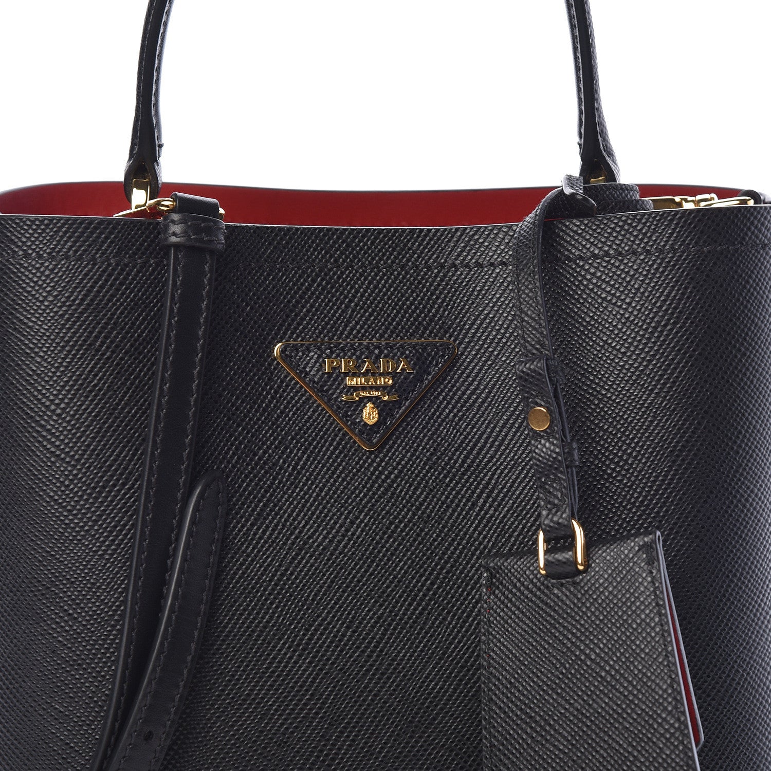 Prada Saffiano Cuir Medium Panier Bucket Bag Black Fuoco 7 of 9