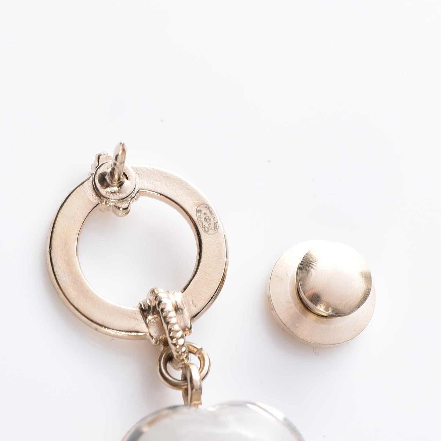 Resin Pearl CC Heart Charm Brooch Gold