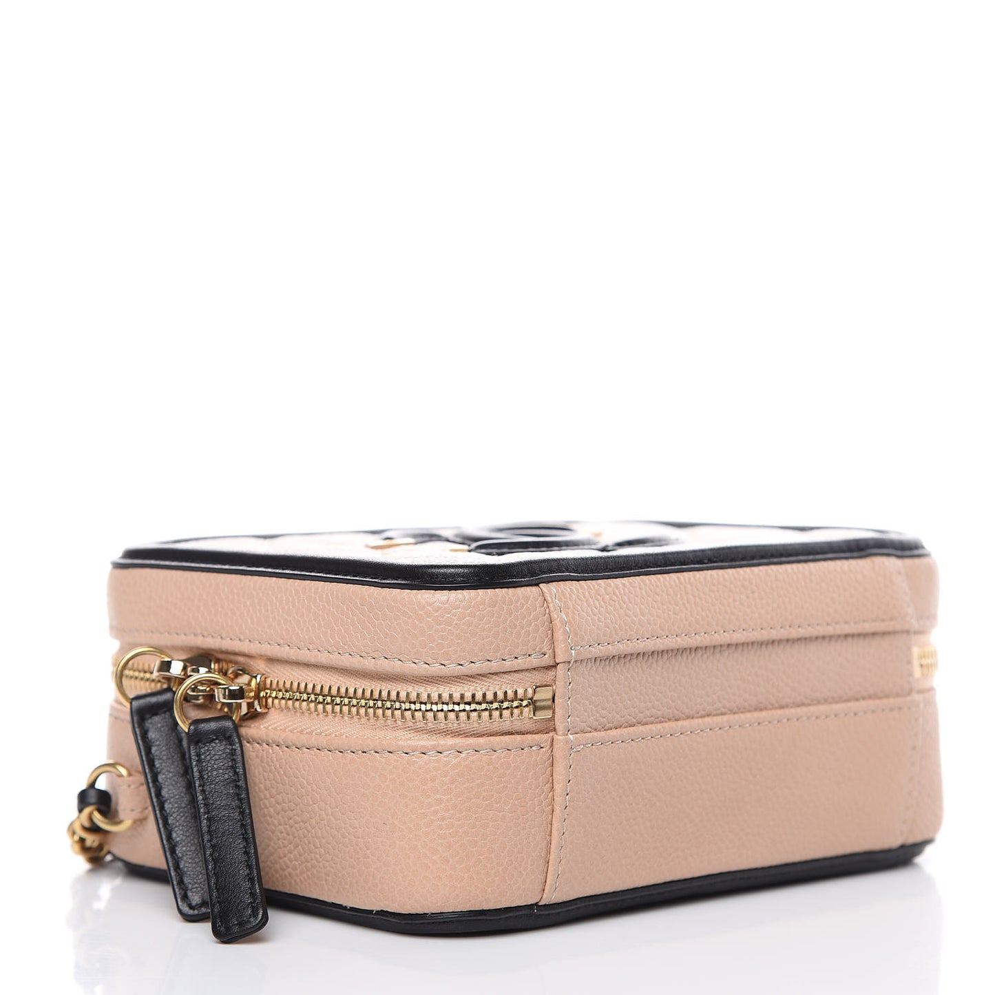 Caviar Quilted Small CC Filigree Vanity Case Beige Black