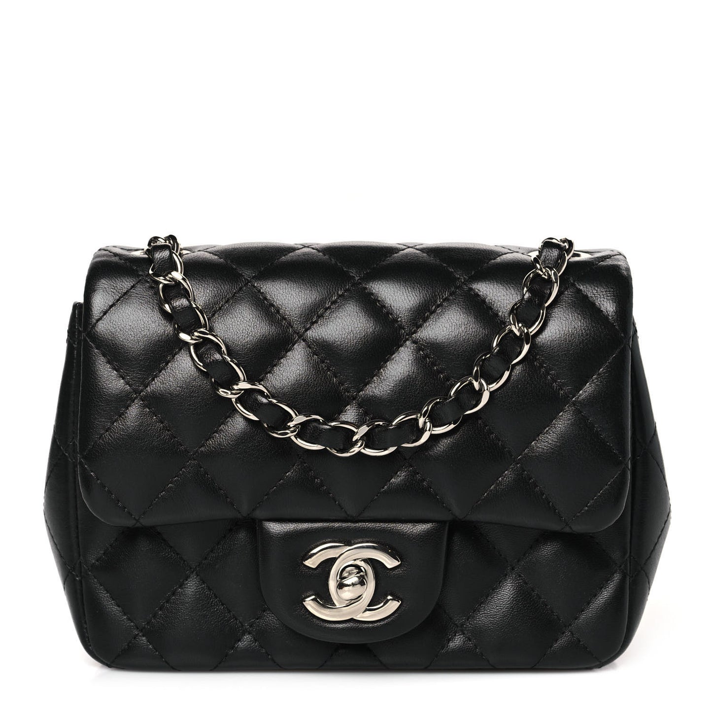 Lambskin Quilted Mini Square Flap Black
