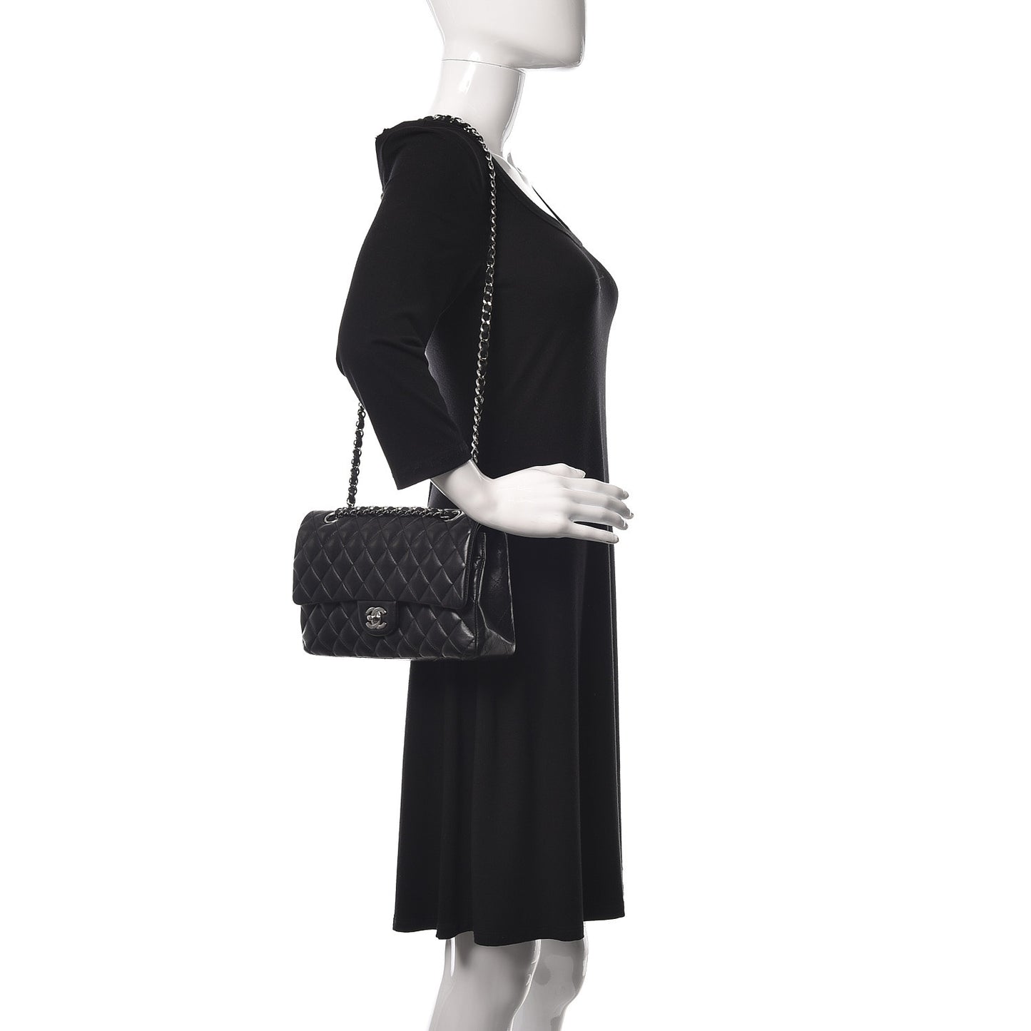 Lambskin Quilted Medium Double Flap Black