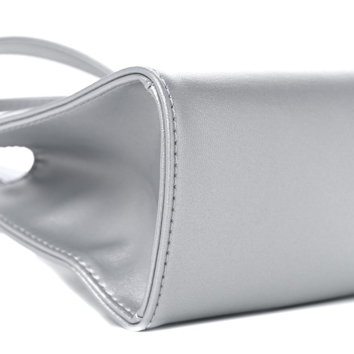 Metallic Vegan Leather Small Shopping Bag Silver
