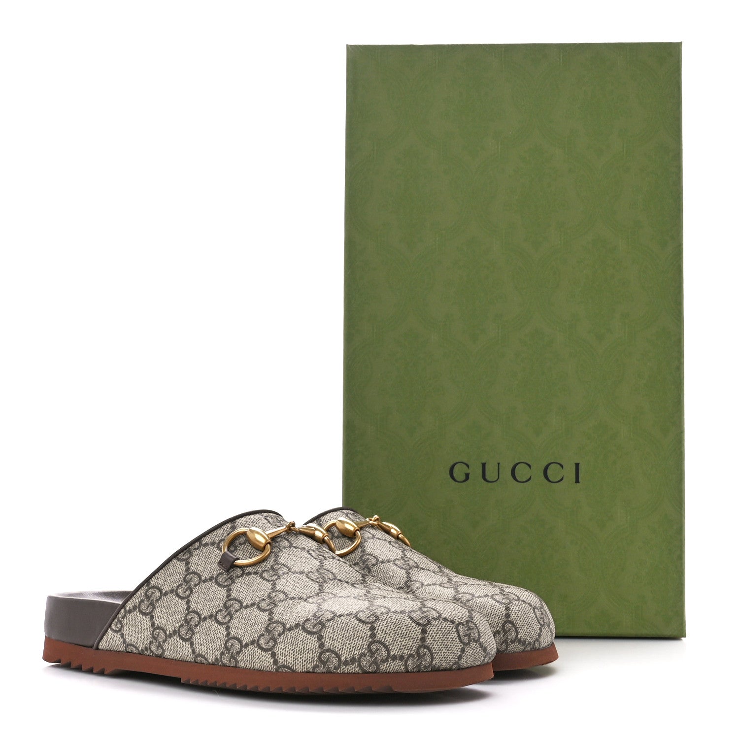 Gucci GG Supreme Monogram Miro Soft Calfskin Womens Horsebit Slippers 37.5 Beige Ebony New Acero 11 of 11