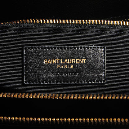 Saint Laurent Grain De Poudre Matelasse Chevron Monogram Shopping Bag Black 7 of 9