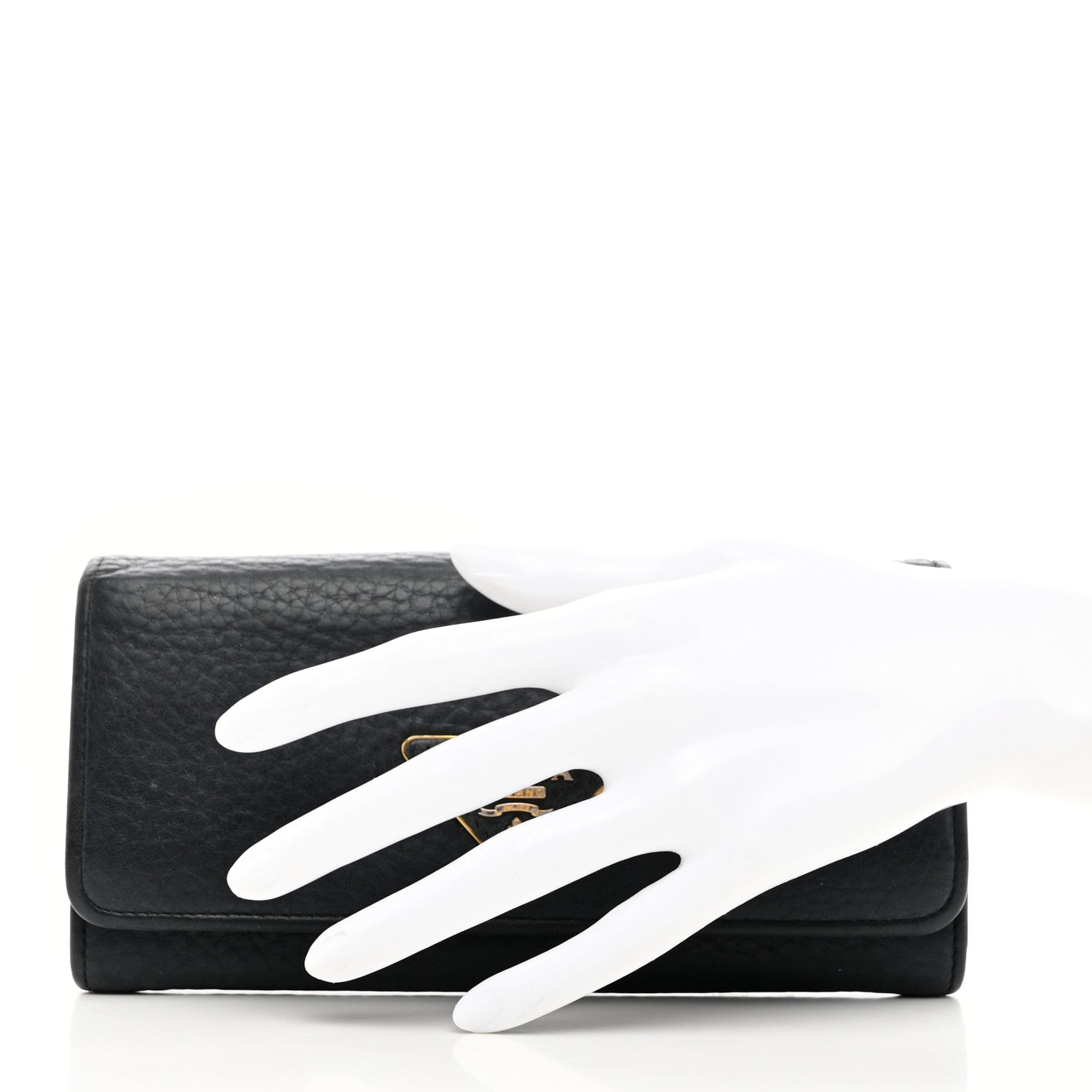 Prada Vitello Daino Continental Flap Wallet Black 2 of 8