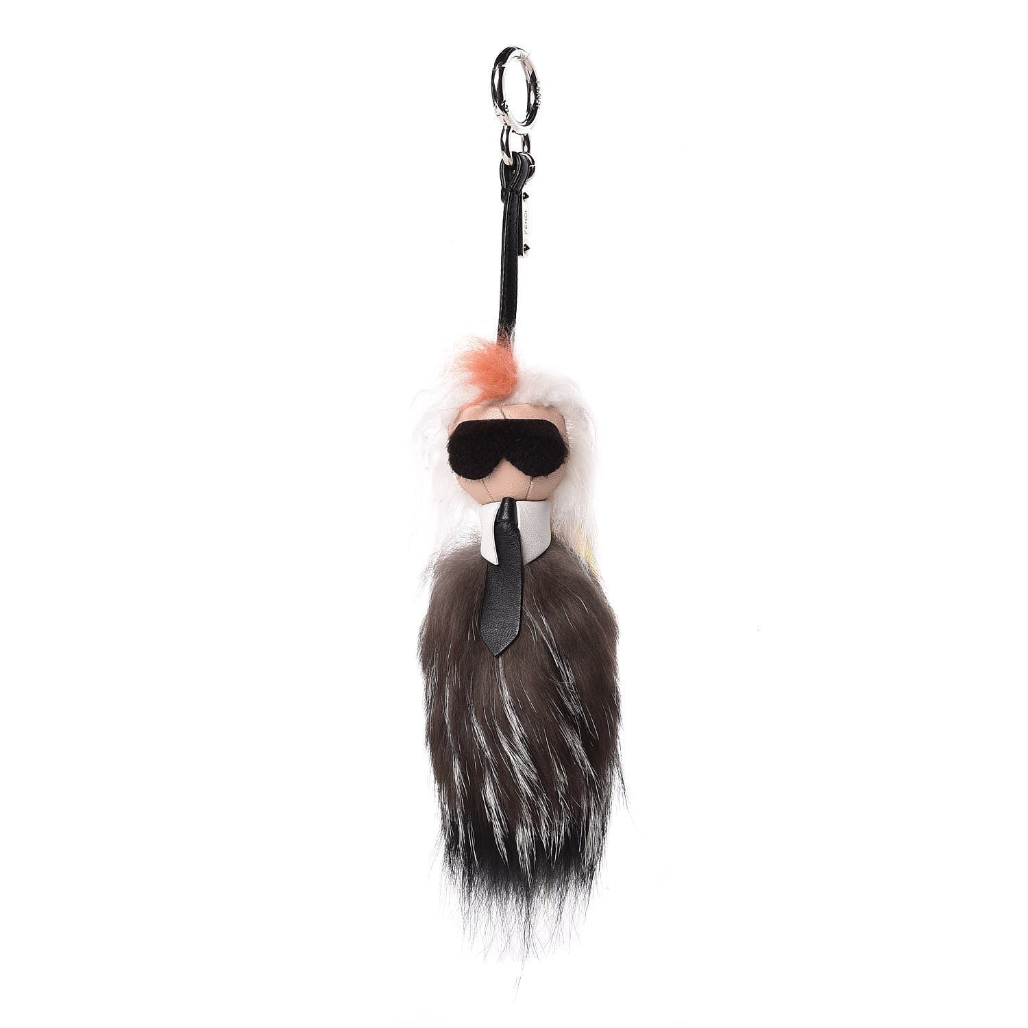 Fendi Fox Mink Goat Fur Mini Karlito Bag Charm White Black Flamingo 1 of 5