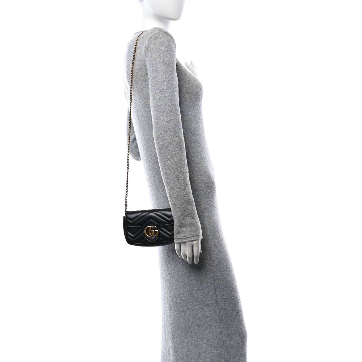 Calfskin Matelasse Super Mini GG Marmont Shoulder Bag Black