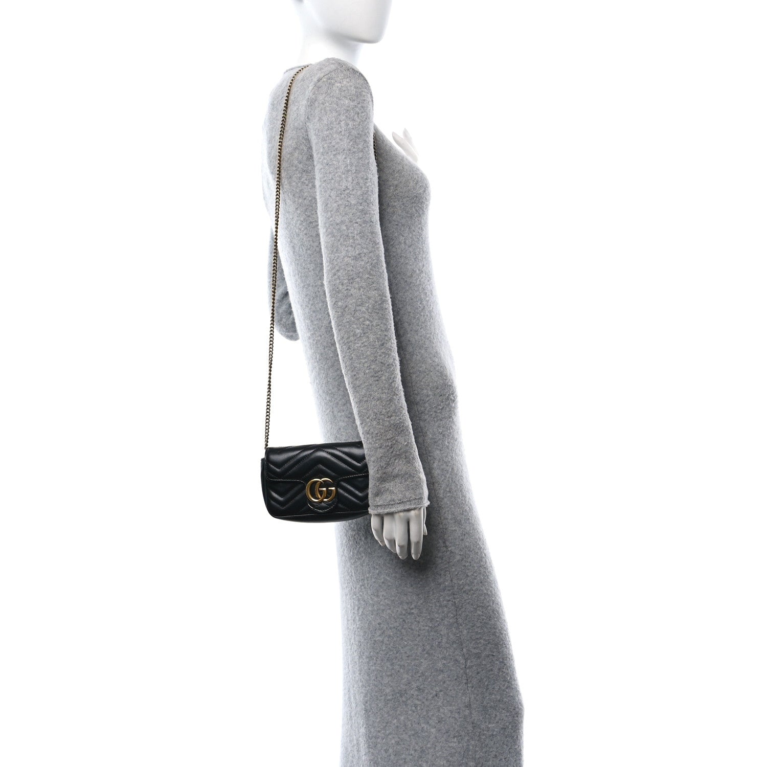 Gucci Calfskin Matelasse Super Mini GG Marmont Shoulder Bag Black 2 of 11