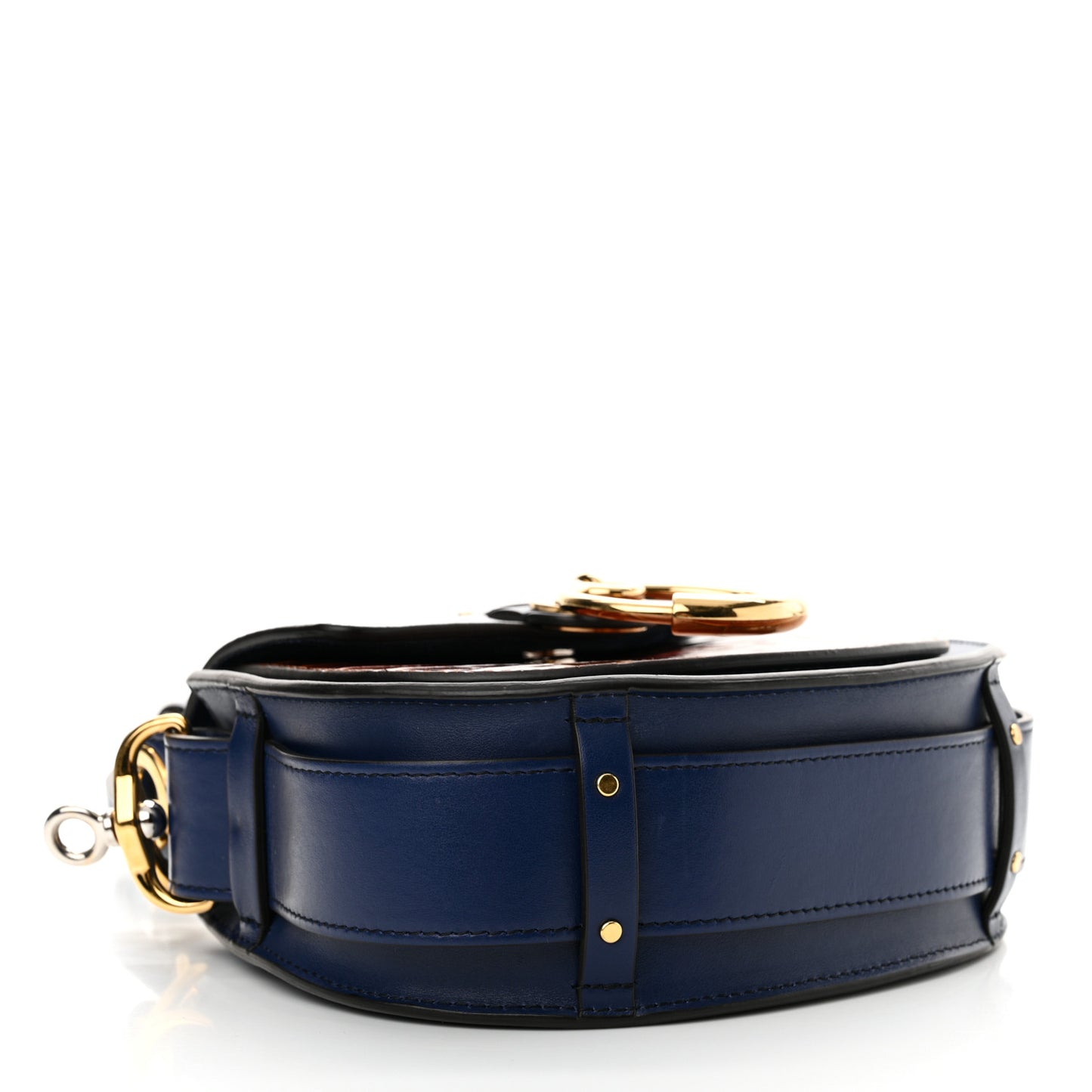 Shiny Calfskin Crocodile Embossed Small Tess Bag Blue Brown