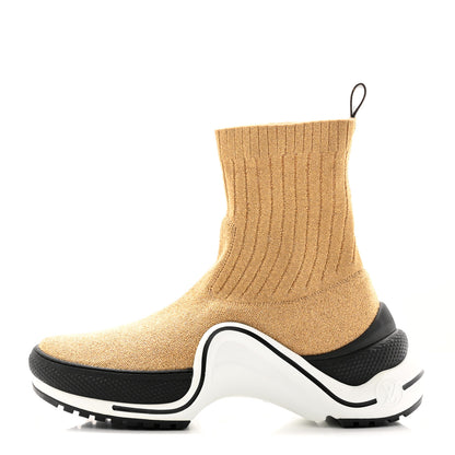 Louis Vuitton Glitter Stretch Textile Monogram LV Archlight Sneaker Boots 38 Gold Black 1 of 12