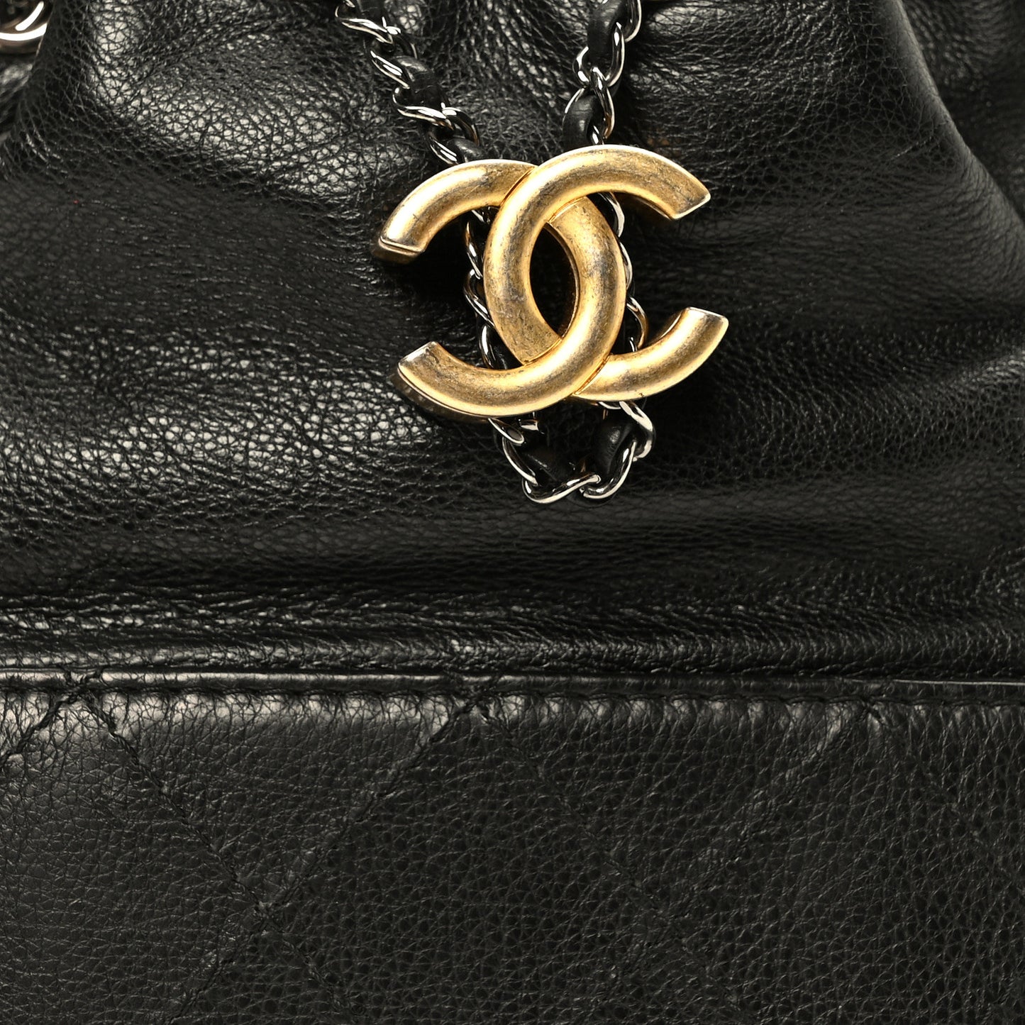 Calfskin Quilted Small Gabrielle Bucket Black