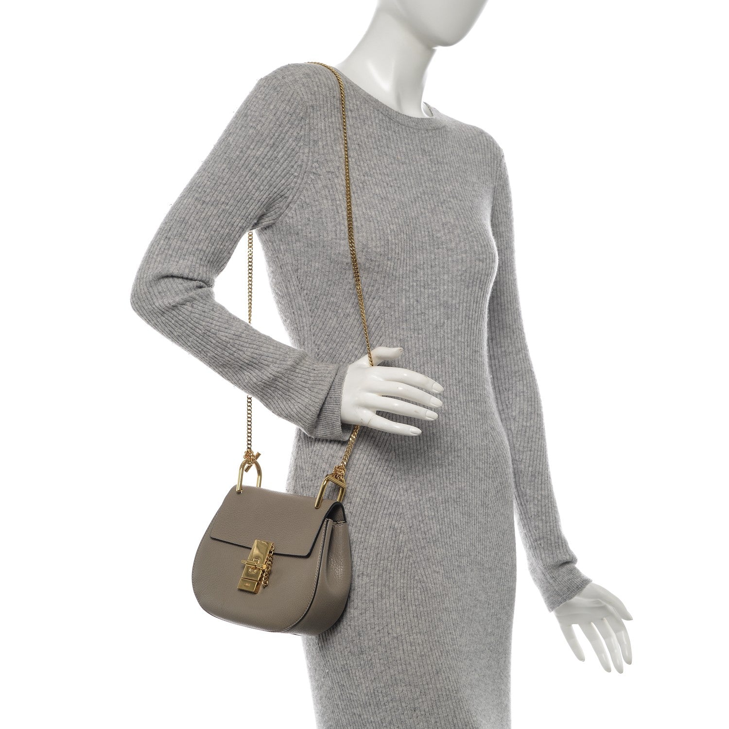 Chloe Grained Lambskin Mini Drew Shoulder Bag Motty Grey 2 of 6