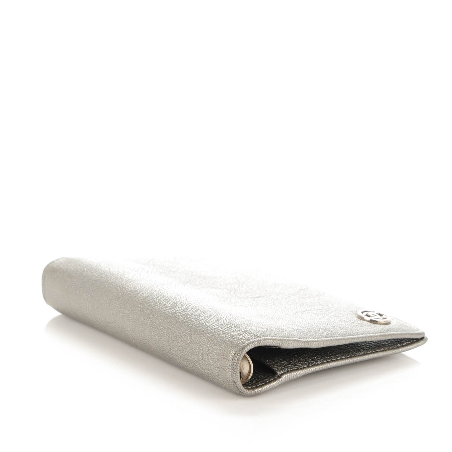 Grained Metallic Calfskin Small CC Pocket Agenda Cover Silver