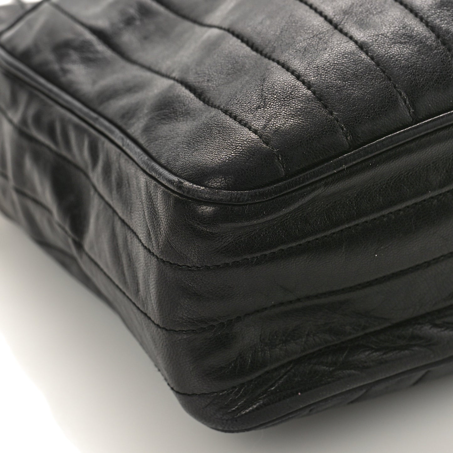 Lambskin Vertical Quilted Tassel Camera Case Black