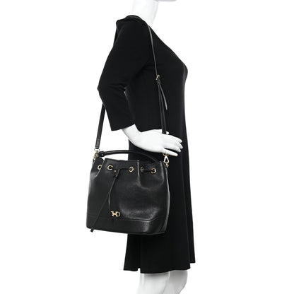 Salvatore Ferragamo Grained Calfskin Gancino Bucket Bag Black 2 of 9